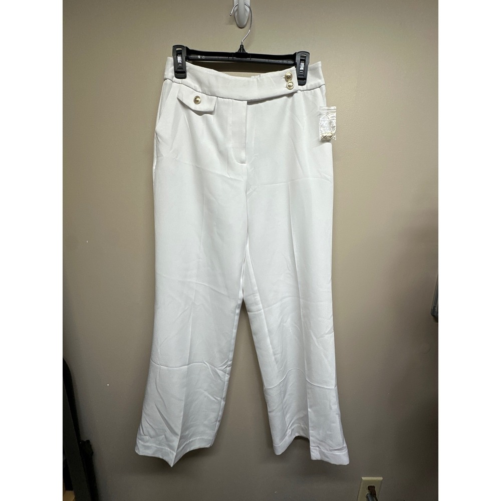 Cato Collection White Wide Leg Dress Pants Gold Button Detail Womens Size 8